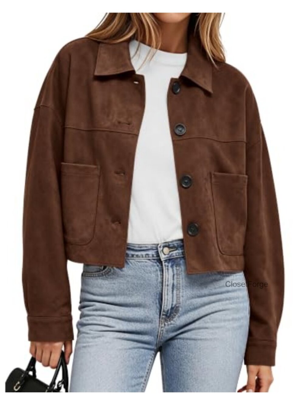 Faux Suede Cropped Jacket Lightweight Button Down Casual Coat